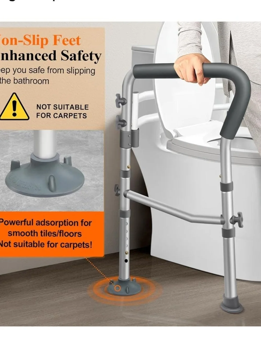 Adjustable Bathroom Support Rail - Gray
